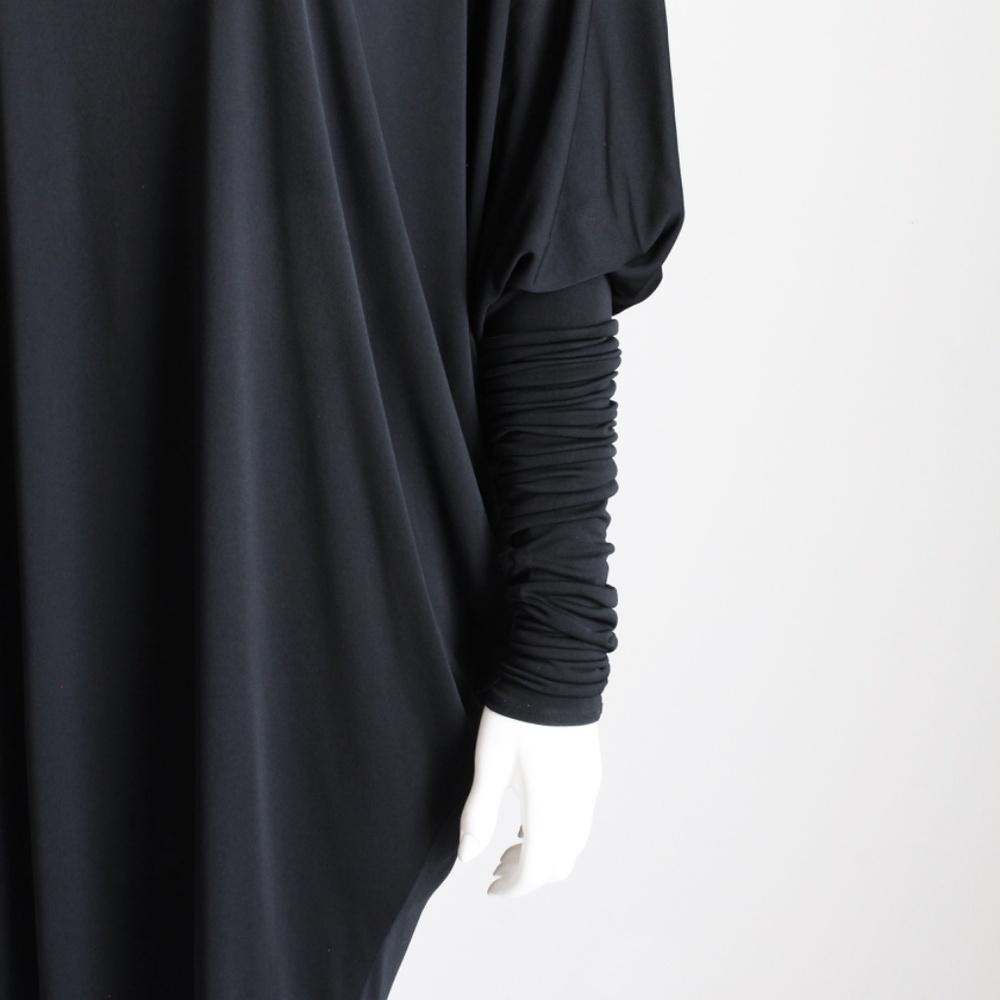 Norma Kamali OMO Dress Black Dolman Scrunchy Batwing Sleeve Vintage 80s Size M - Picture 8 of 15